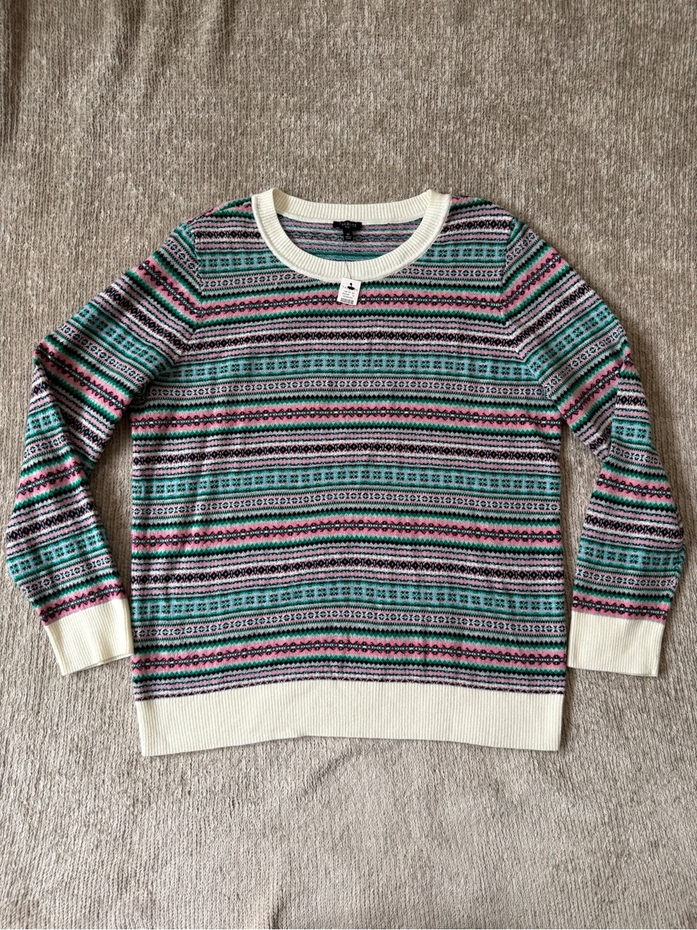 Talbots Plus 1X Fair Isle Lambswool Blend Sweater Pink Green NWT